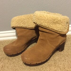UGG Tan Ankle Boots with Shearling Cuff